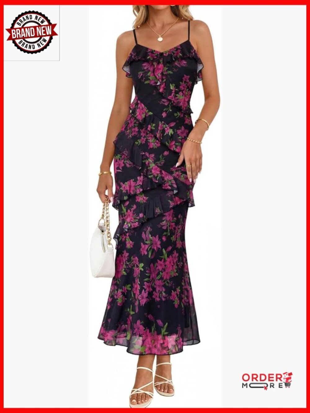 Floral Spaghetti Strap Maxi Dress Bodycon Ruffle Formal Wedding Guest